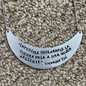 NWOT Silver Embossed Half Moon Necklace with Feminist Salvador Tió Quote